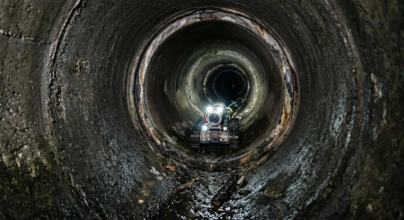 Robotic sewer camera inspecting pipe interior for Sewer Line Cleaning in Douglass